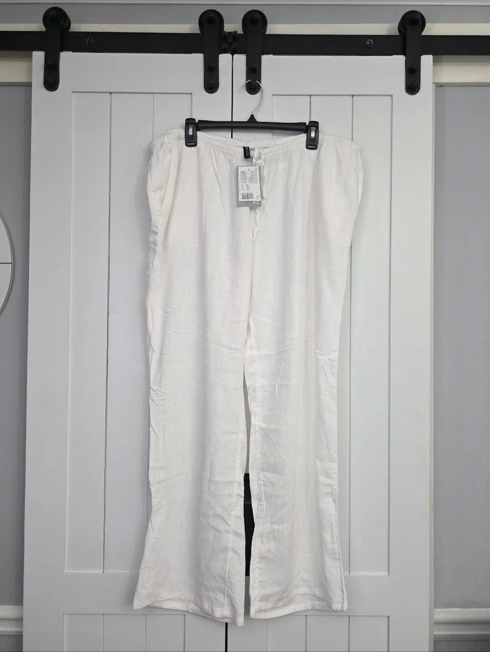 H&M White Linen-Blend Wide Leg Drawstring Pants. NEW!